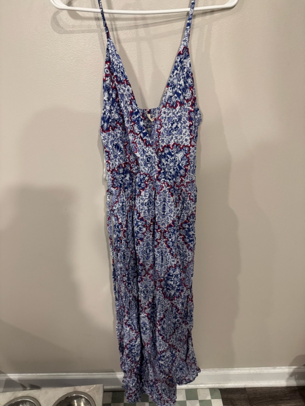 NWT Blue and Red Printed Sleeveless Maxi Dress